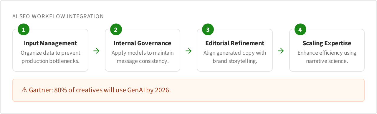 Diagram showing a hybrid AI-human content framework for sustainable SEO performance