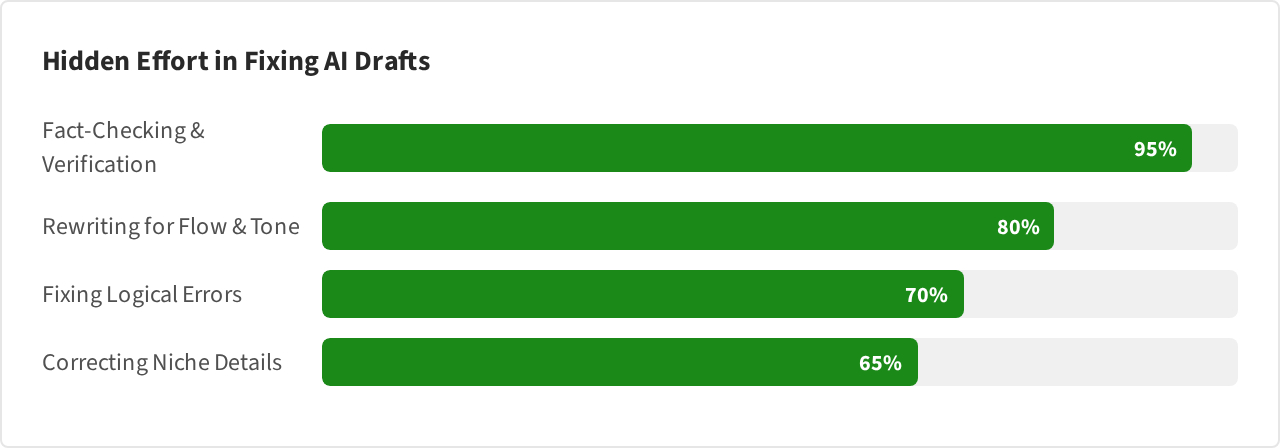 Comparison table of editorial resource demands for human-led versus AI-generated content