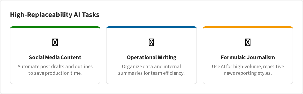 Matrix showing content task replaceability levels from commodity to authority work